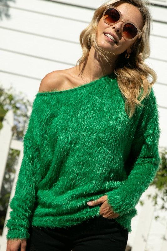 PLUS one shoulder fuzzy sweater - tarpiniangroup