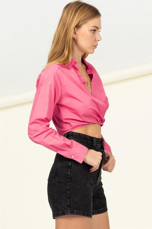 Boss lady long sleeve surplice crop top - RK Collections Boutique