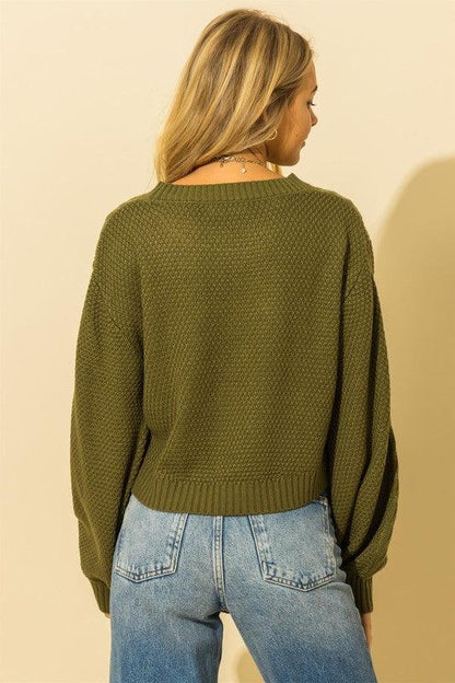 cable knit balloon sleeve crop sweater-Tops-Sweater-Double Zero-tikolighting