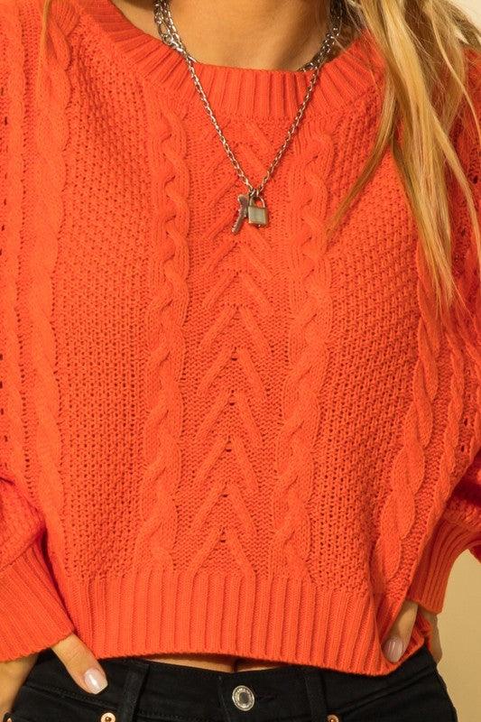 cable knit balloon sleeve crop sweater-Tops-Sweater-Double Zero-alomfejto