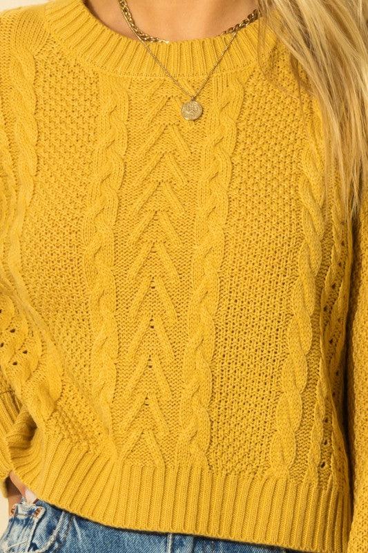 cable knit balloon sleeve crop sweater-Tops-Sweater-Double Zero-RK Collections Boutique