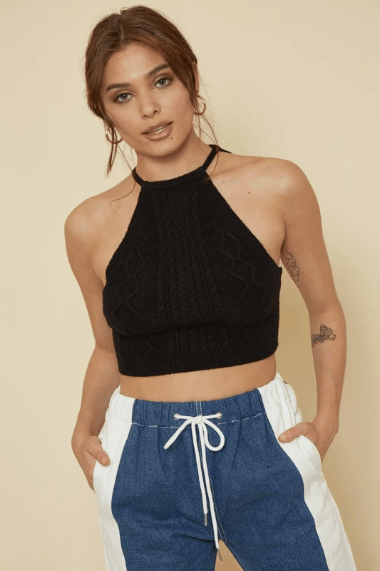 cable knit sleeveless crop sweater - RK Collections Boutique