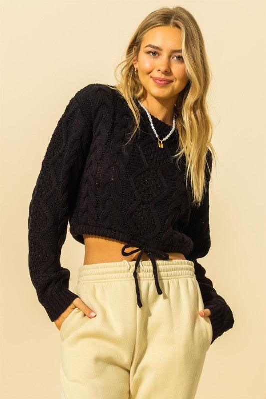 cable knit synch waist crop sweater-Tops-Sweater-Double Zero-alomfejto