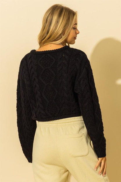 cable knit synch waist crop sweater-Tops-Sweater-Double Zero-alomfejto