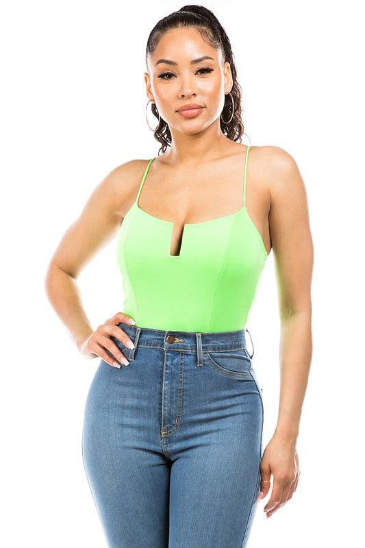 camisole cutout bodysuit-Tops-Bodysuit-DAY G-Neon Green-DB11249-4-RK Collections Boutique