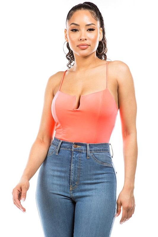 camisole cutout bodysuit-Tops-Bodysuit-DAY G-Neon Coral-DB11249-1-RK Collections Boutique