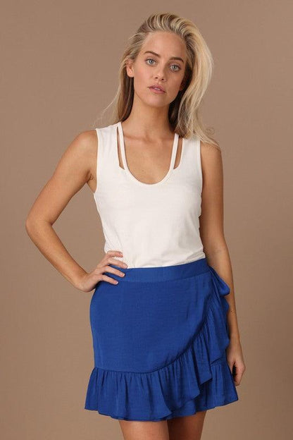 Cascade Ruffle Front Skirt-Skirts-Naked Zebra-Deep Blue-MS110878-1-RK Collections Boutique