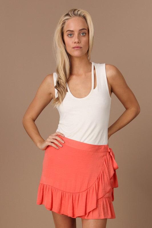 Cascade Ruffle Front Skirt-Skirts-Naked Zebra-Salmon-MS110878-7-RK Collections Boutique