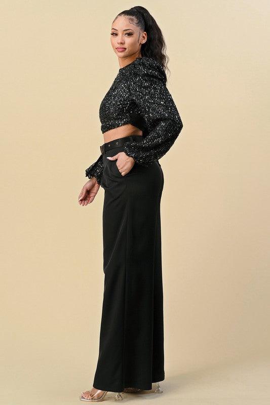 high waist wide leg belted pants - RK Collections Boutique