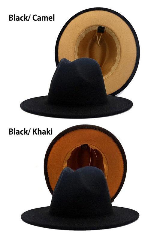 color bottom fedora hat-Accessory:Hat-Suzie Q-Black/Camel-99XBYMB112-1-RK Collections Boutique