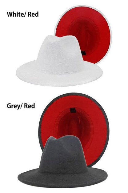 color bottom fedora hat-Accessory:Hat-Suzie Q-White/Red-99XBYMB112-8-RK Collections Boutique