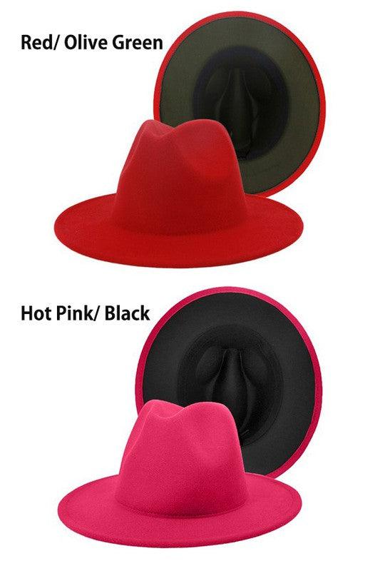 color bottom fedora hat-Accessory:Hat-Suzie Q-Hot Pink/Black-99XBYMB112-10-RK Collections Boutique