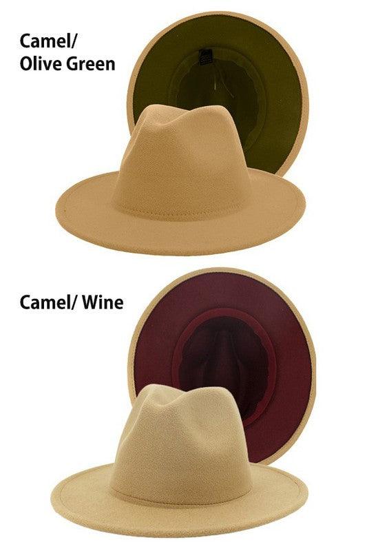 color bottom fedora hat-Accessory:Hat-Suzie Q-Camel/Wine-99XBYMB112-5-RK Collections Boutique