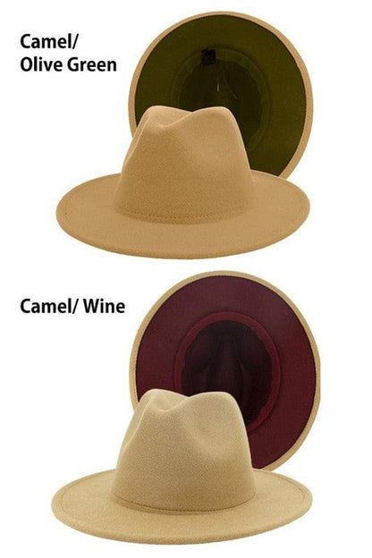 color bottom fedora hat-Accessory:Hat-Suzie Q-Camel/Wine-99XBYMB112-5-RK Collections Boutique