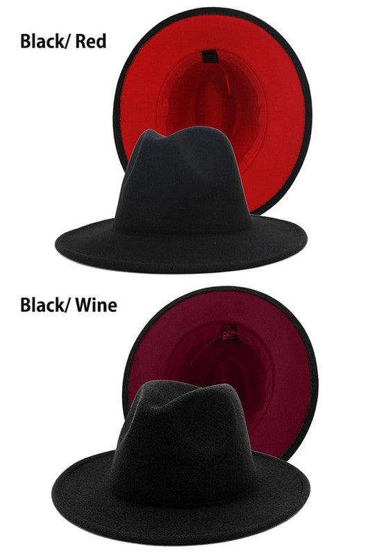 color bottom fedora hat-Accessory:Hat-Suzie Q-Black/Red-99XBYMB112-9-RK Collections Boutique