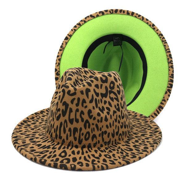 color bottom fedora hat-Accessory:Hat-Suzie Q-Leopard/Lime-99XBYMB112-12-RK Collections Boutique