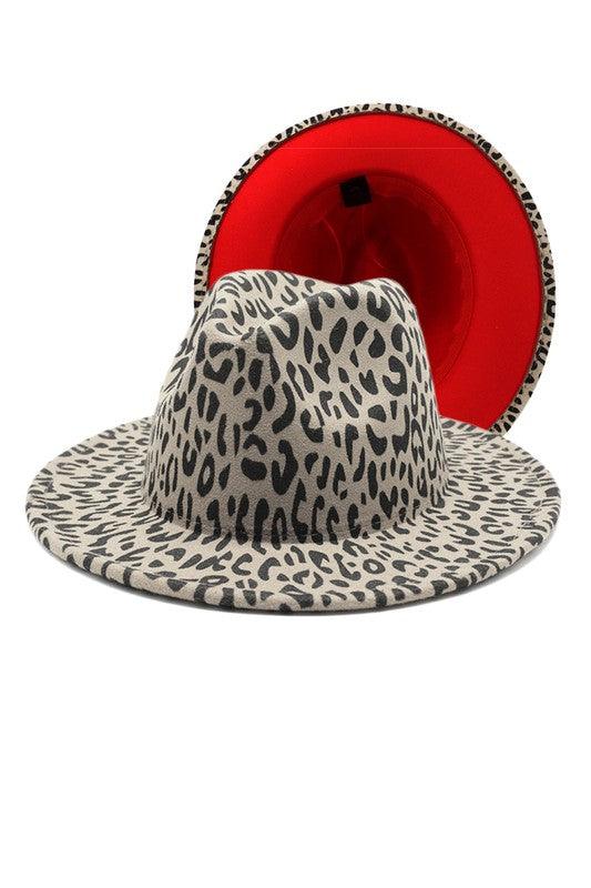 color bottom fedora hat-Accessory:Hat-Suzie Q-Snow Leopard/Red-99XBYMB112-11-RK Collections Boutique
