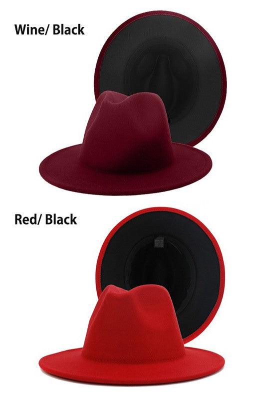 color bottom fedora hat-Accessory:Hat-Suzie Q-Red/Black-99XBYMB112-7-RK Collections Boutique
