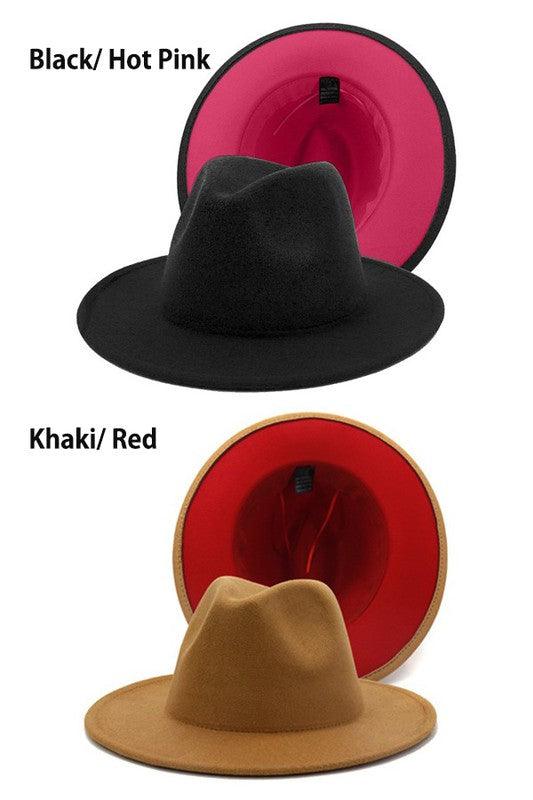 color bottom fedora hat-Accessory:Hat-Suzie Q-Black/Hot Pink-99XBYMB112-2-RK Collections Boutique