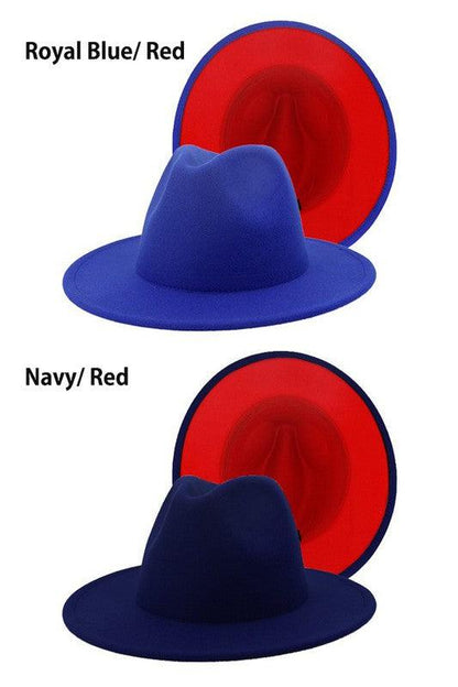 color bottom fedora hat-Accessory:Hat-Suzie Q-Navy/Red-99XBYMB112-13-RK Collections Boutique