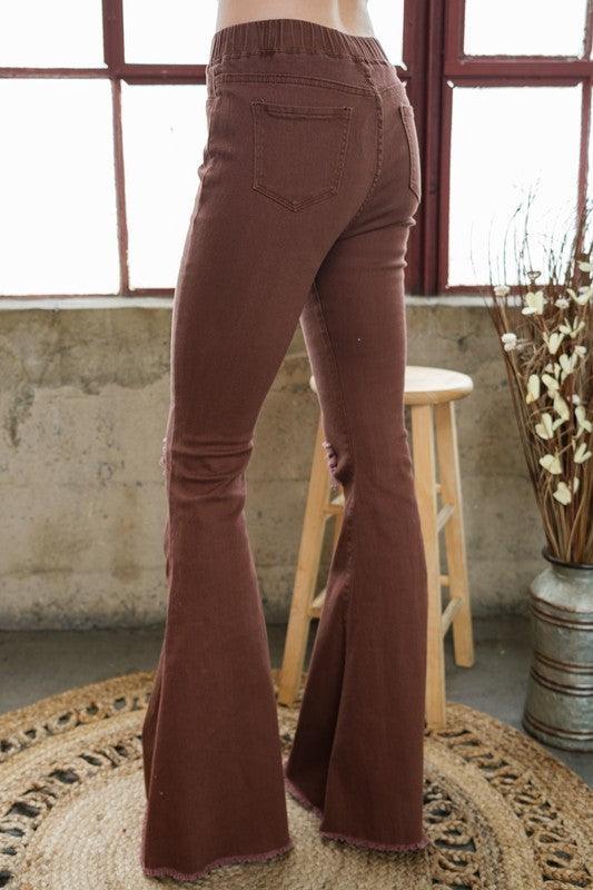 color distressed bell bottom jeans - RK Collections Boutique