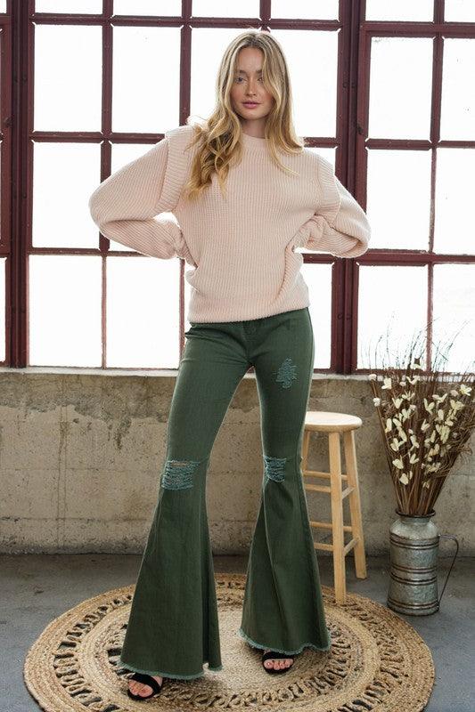 color distressed bell bottom jeans - alomfejto