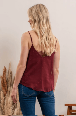 lace trim metallic textured dot camisole - RK Collections Boutique