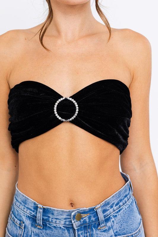 crystal o-ring velvet bandeau - RK Collections Boutique