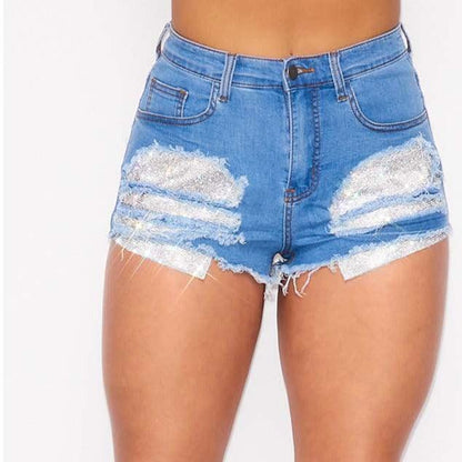 cut off jean shorts with rhinestone patch-Shorts-Hot & Delicious-Mid Wash-HDP27134ME-1-RK Collections Boutique
