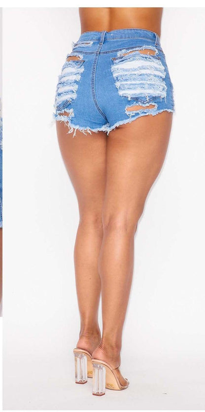 cut off jean shorts with rhinestone patch-Shorts-Hot & Delicious-tikolighting