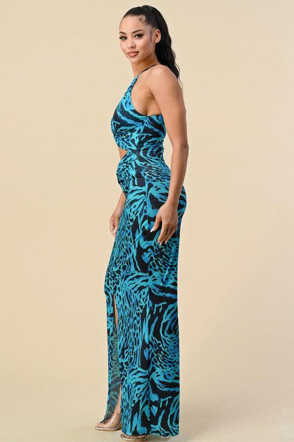 animal print sleeveless cutout maxi dress - RK Collections Boutique