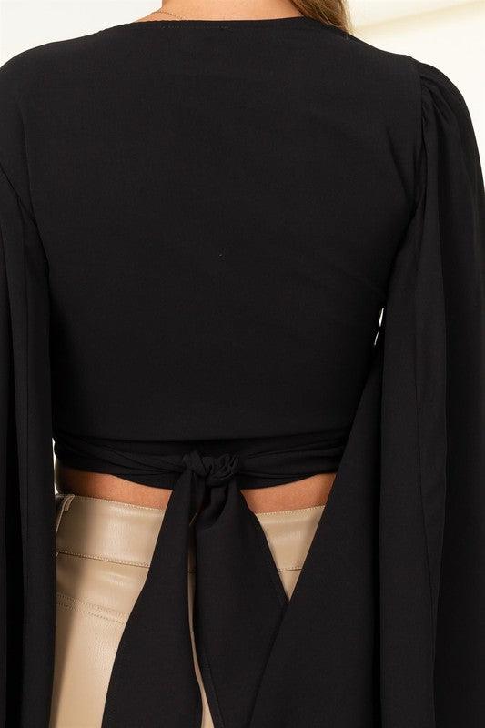 bell long sleeve wrap tie crop top - RK Collections Boutique