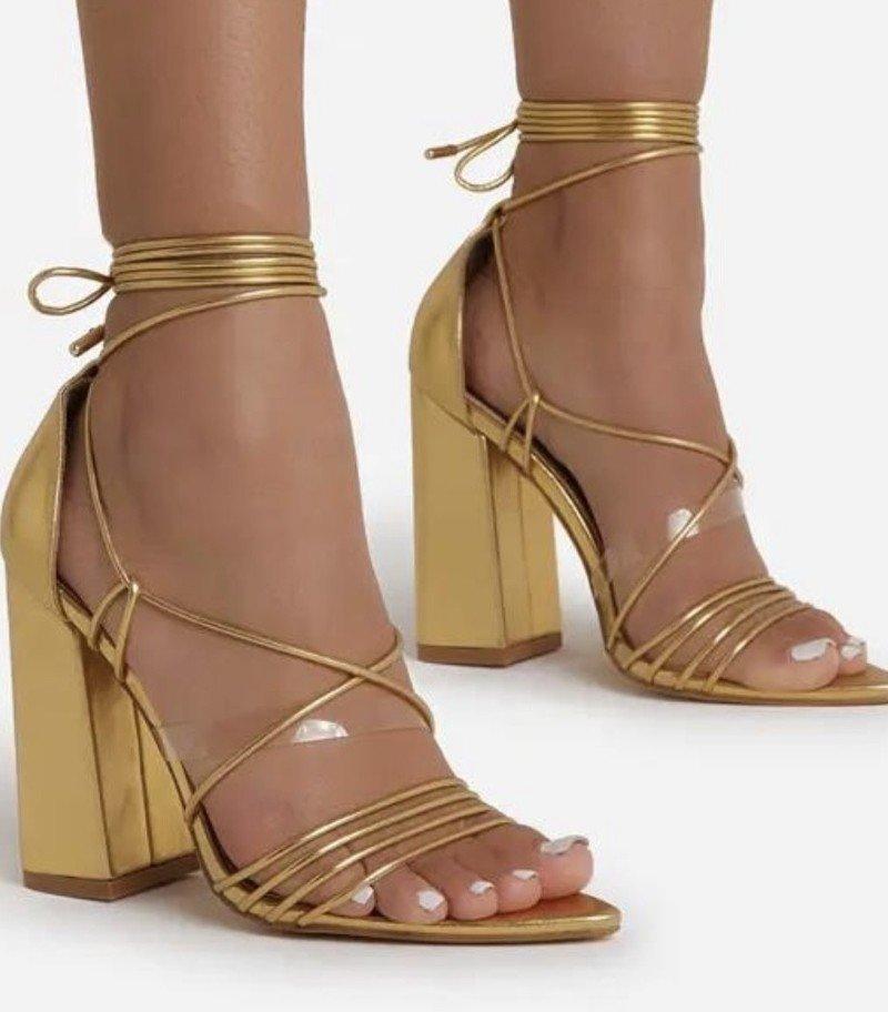 strappy chunky high heel shoes - RK Collections Boutique
