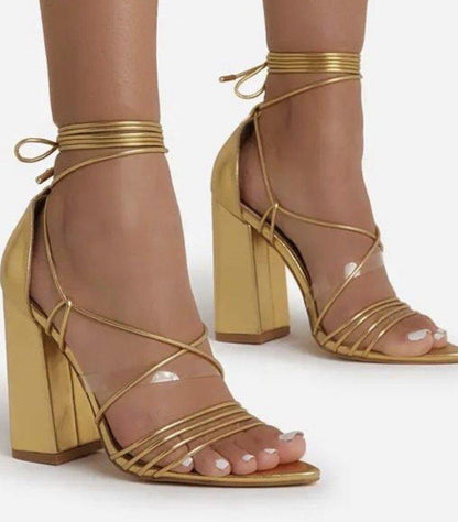 strappy chunky high heel shoes - RK Collections Boutique