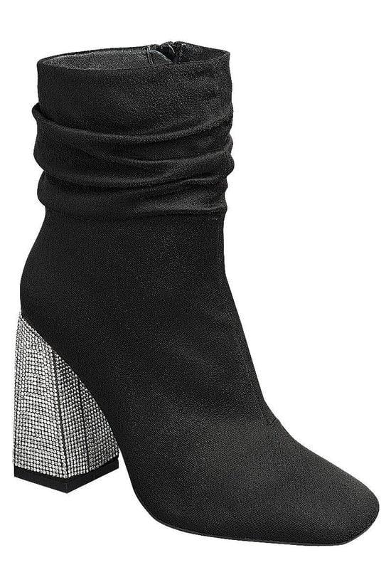 rhinestone chunky heel suede bootie - RK Collections Boutique