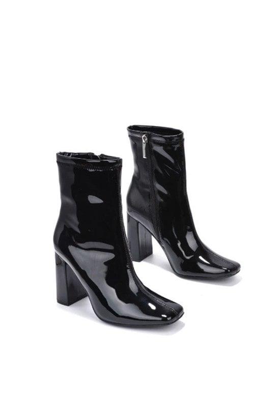 patent square toe chunky heel bootie - RK Collections Boutique
