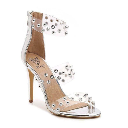 pearl detailed clear strap heels