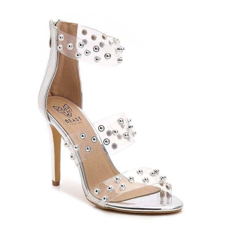 pearl detailed clear strap heels - RK Collections Boutique