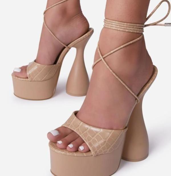 platform chunky heel snakeskin lace up heels - alomfejto