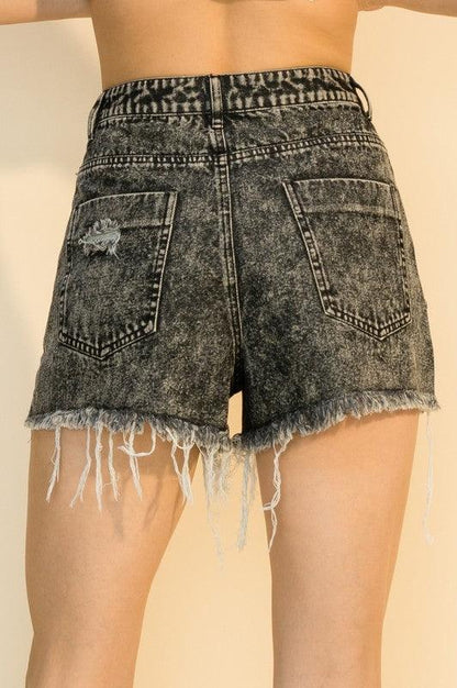 distressed frayed high waist jean shorts-Shorts-HyFve-tarpiniangroup