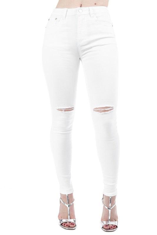 Distressed Skinny Jeans-Jeans-Denim BLVD-White-DBP0527-1-RK Collections Boutique