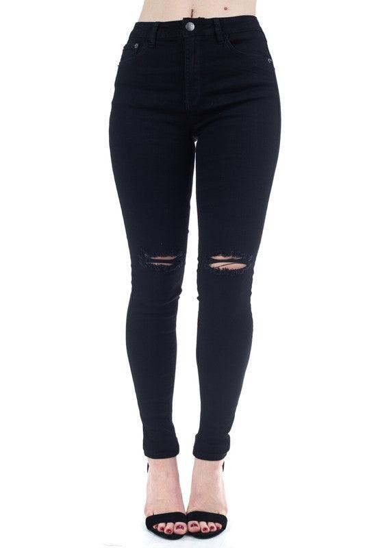 Distressed Skinny Jeans-Jeans-Denim BLVD-Black-DBP0527-8-RK Collections Boutique