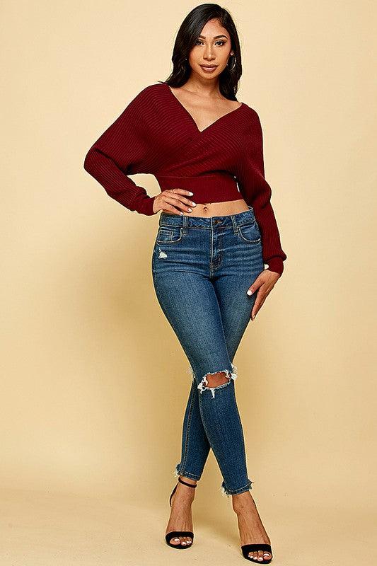 double v-neck dolman sweater - RK Collections Boutique