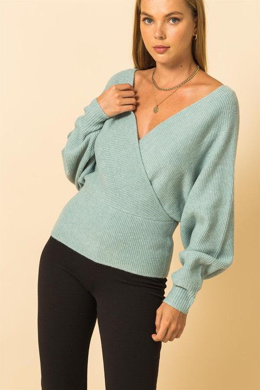 double v-neck knit sweater - RK Collections Boutique