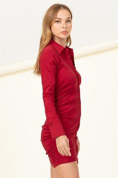 stretchy ruched button down dress - alomfejto