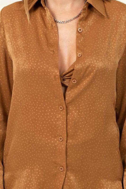 2pc set- tonal leopard print button down shirt & bralette - RK Collections Boutique
