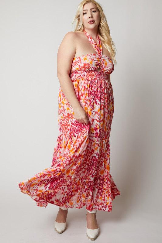 PLUS printed smocked ruffle maxi dress - RK Collections Boutique
