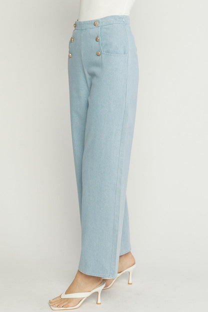button detail high waist wide leg trousers - RK Collections Boutique