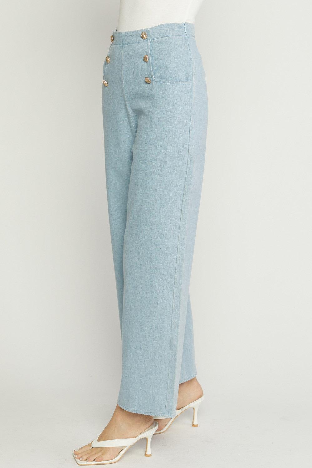 button detail high waist wide leg trousers - alomfejto