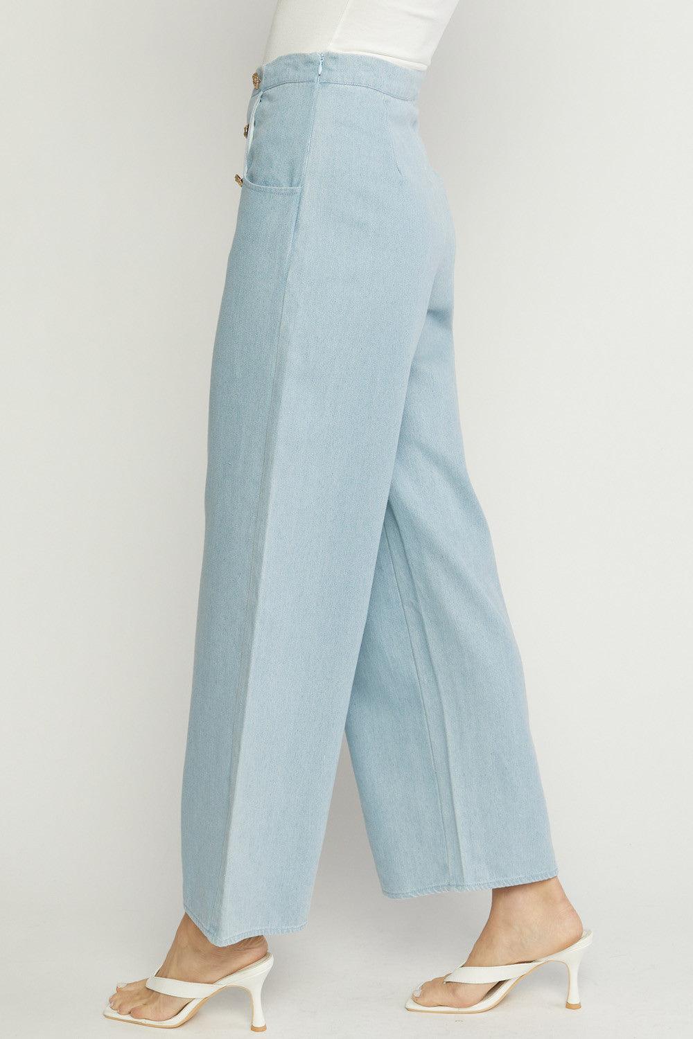 button detail high waist wide leg trousers - alomfejto